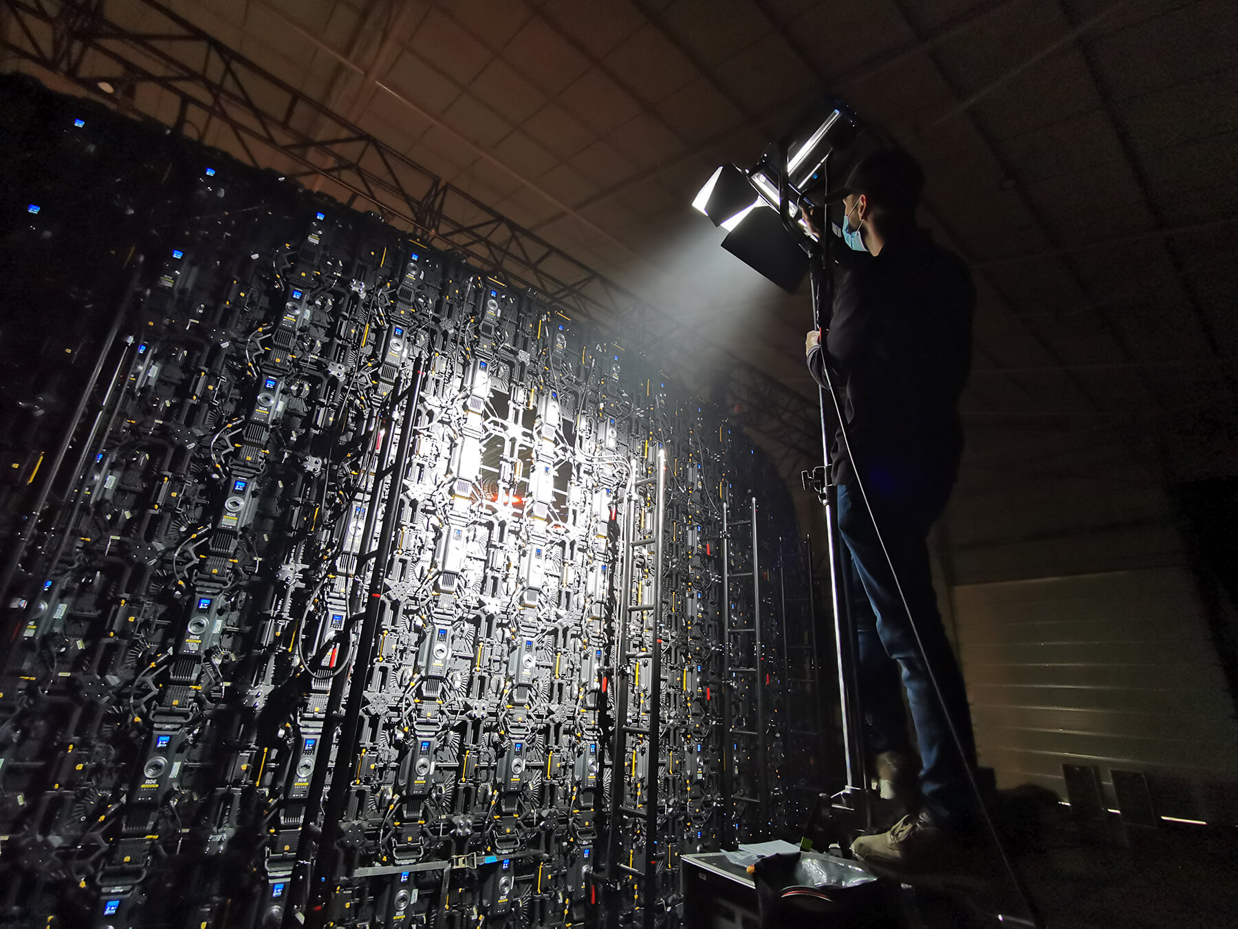 Virtual production LED wall on the set of Percival