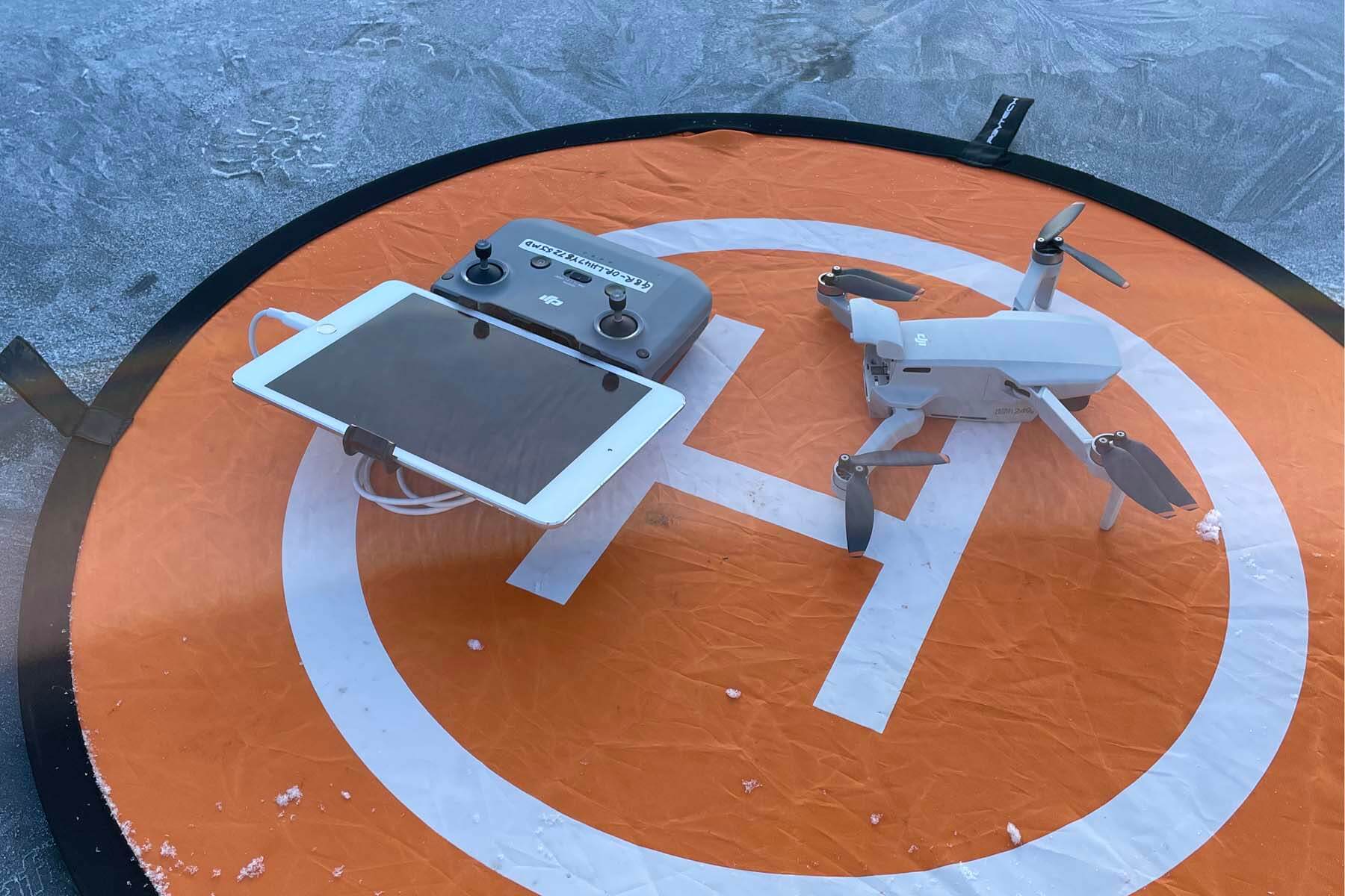 Drone on orange helipad