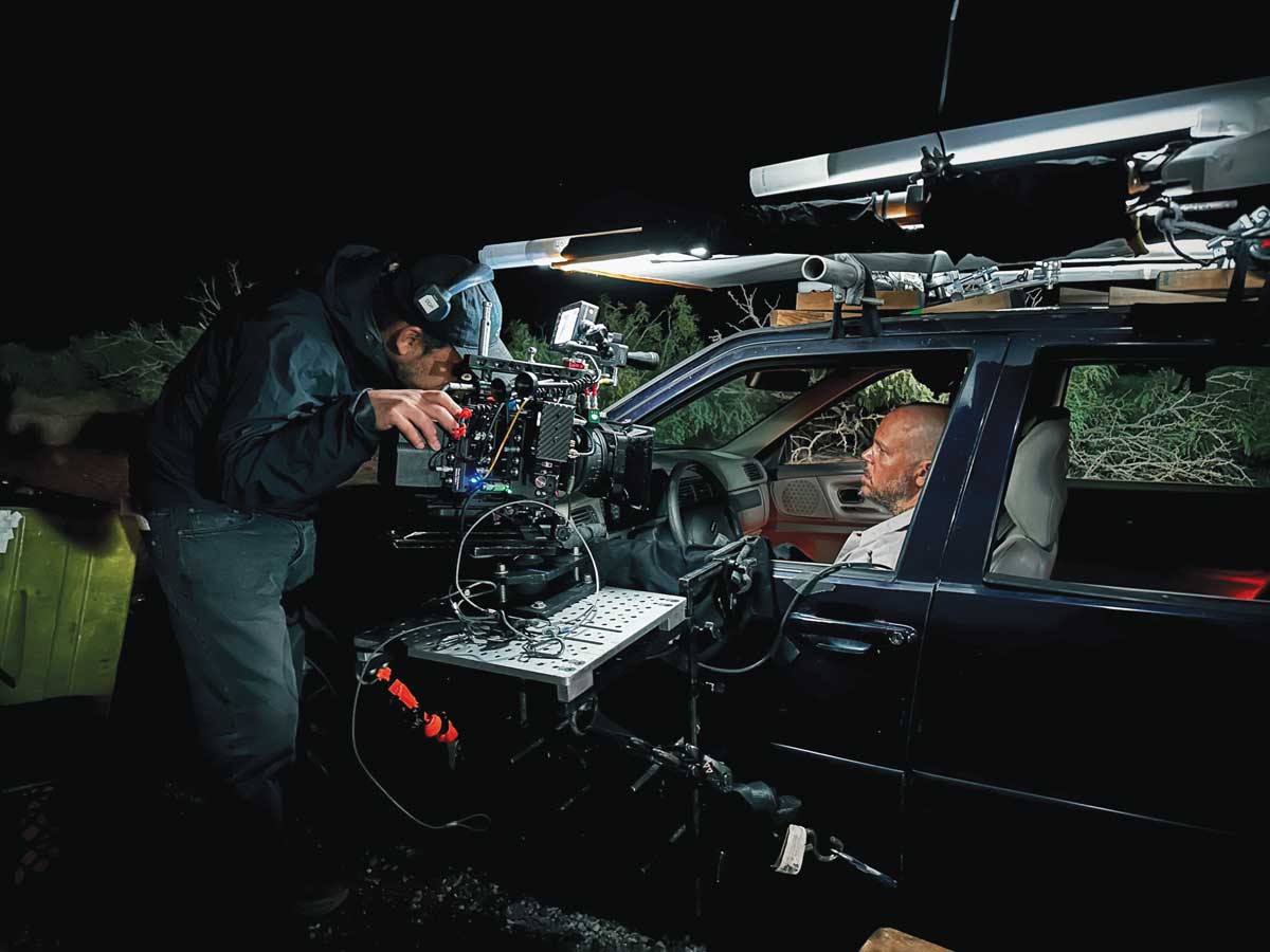 A robust set-up of SkyPanels and a Condor Crane lit the challenging scene