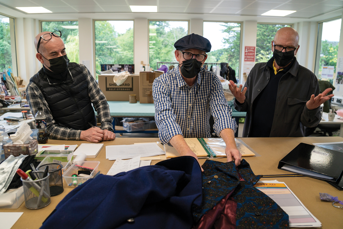 Members of the Bridgerton costume design department; (below) Jessica Madsen playing Cressida Cowper