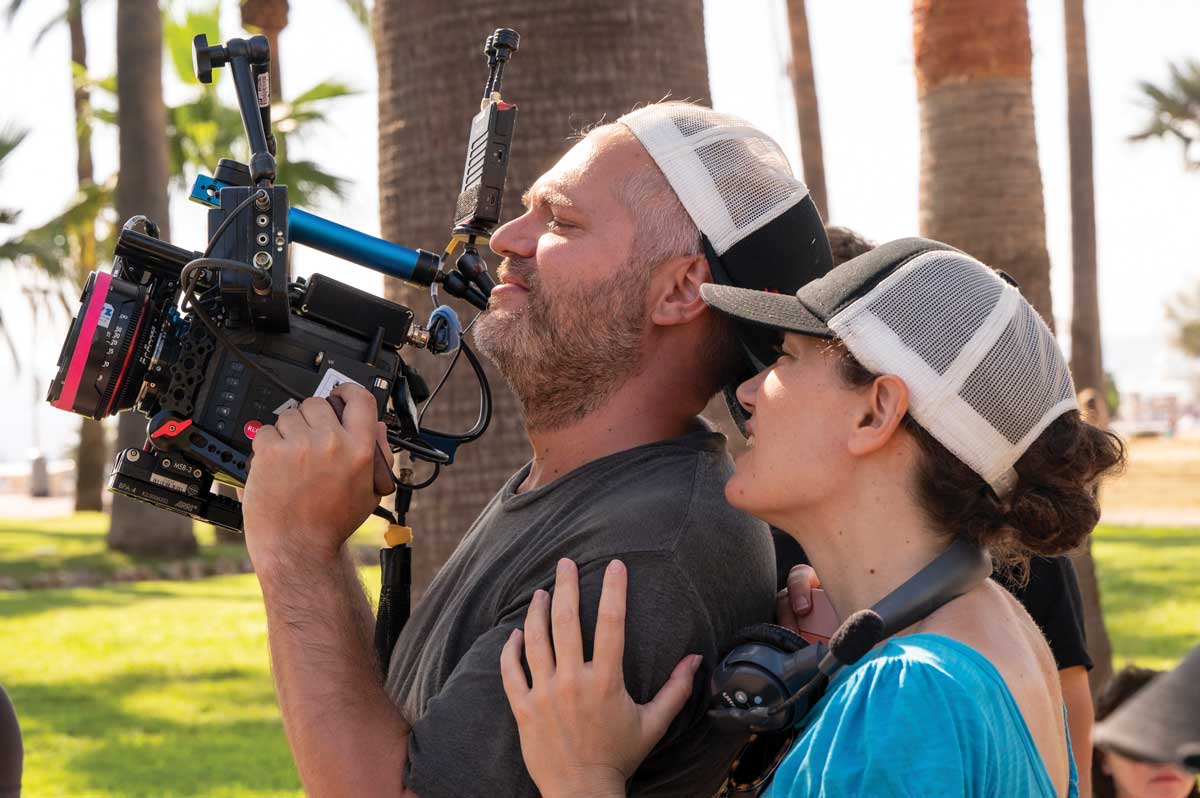 Fargeat (right) working closely with her camera operator