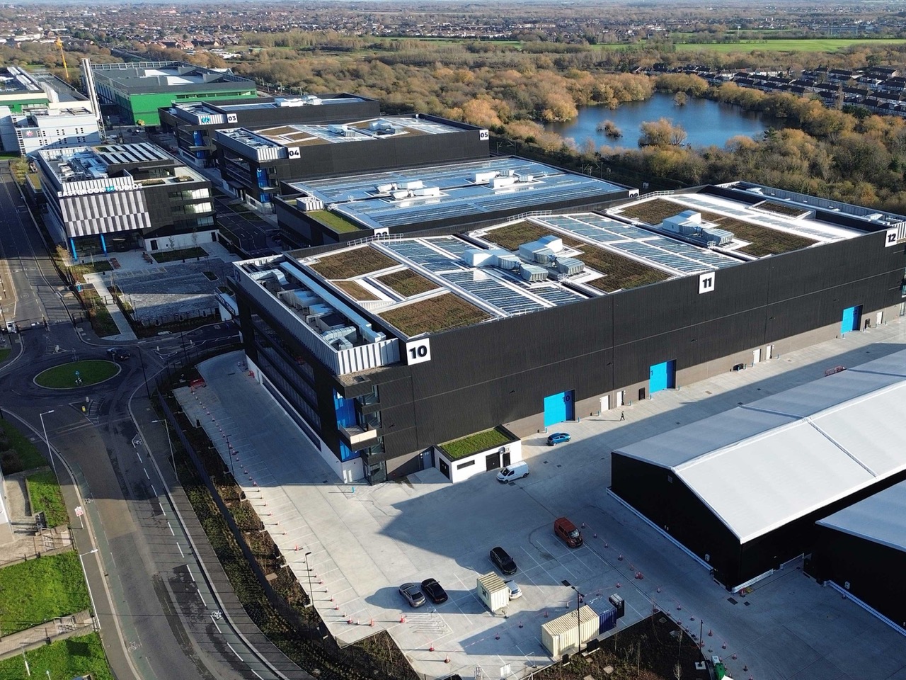 Aerial view of large industrial production studios