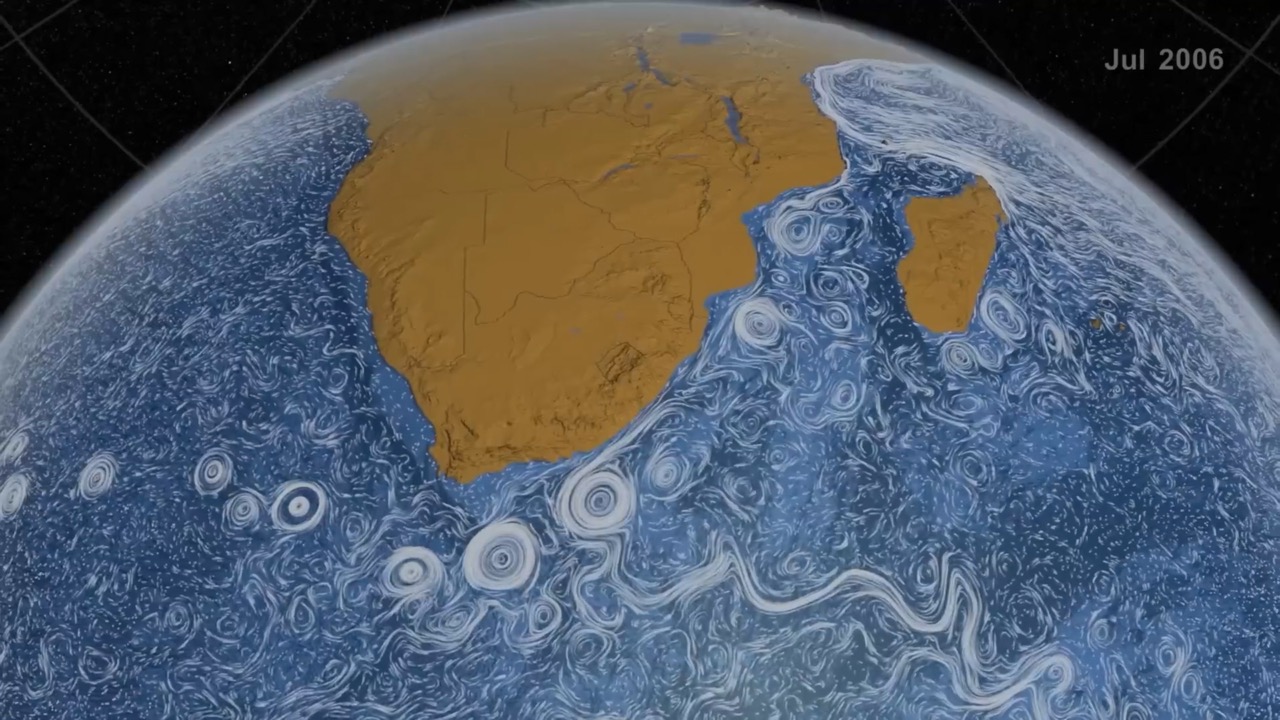 A NASA dataset image of the earth showing its oceans and currents