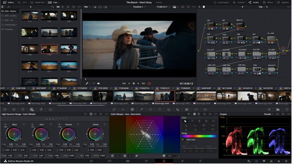 A screenshot of a video editing software with an image of a woman wearing a cowboy hat