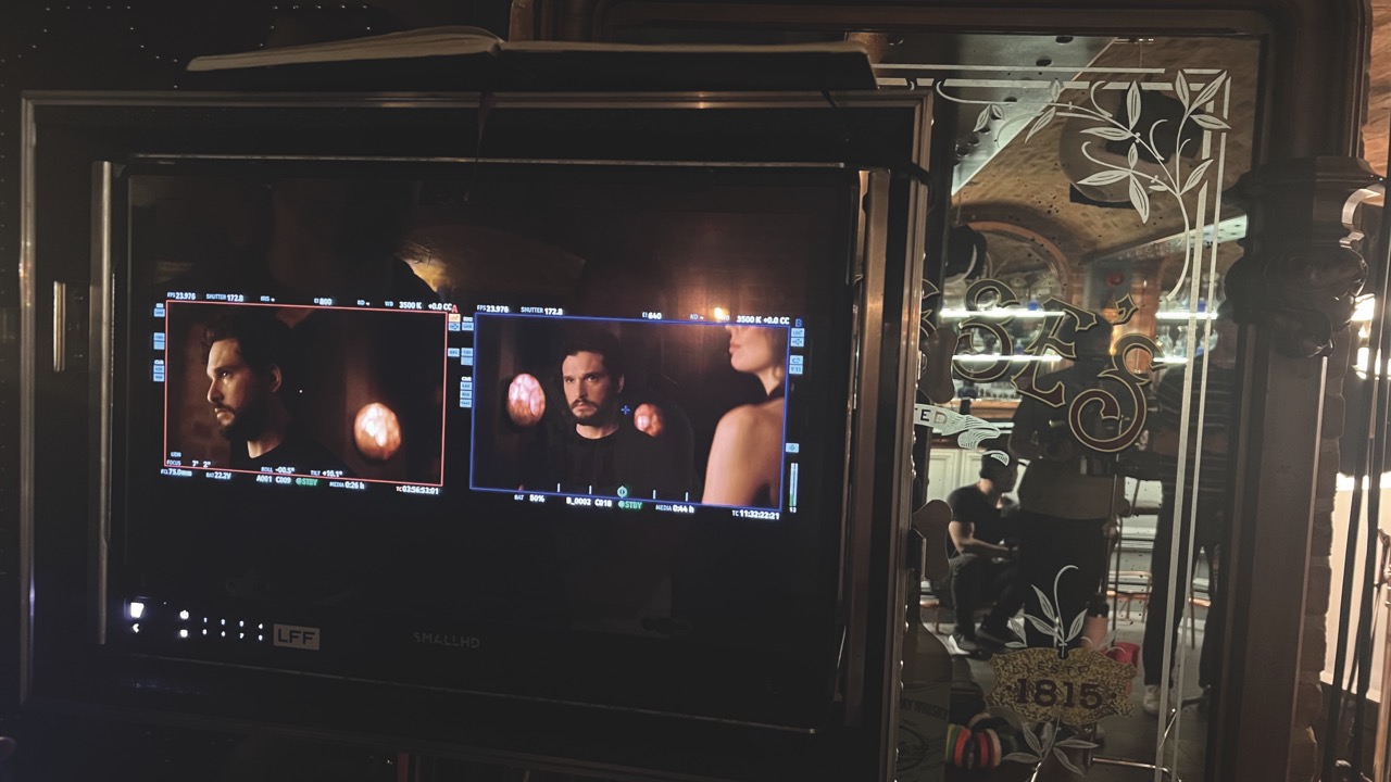 Screen showing a movie shot with an actor in two different poses