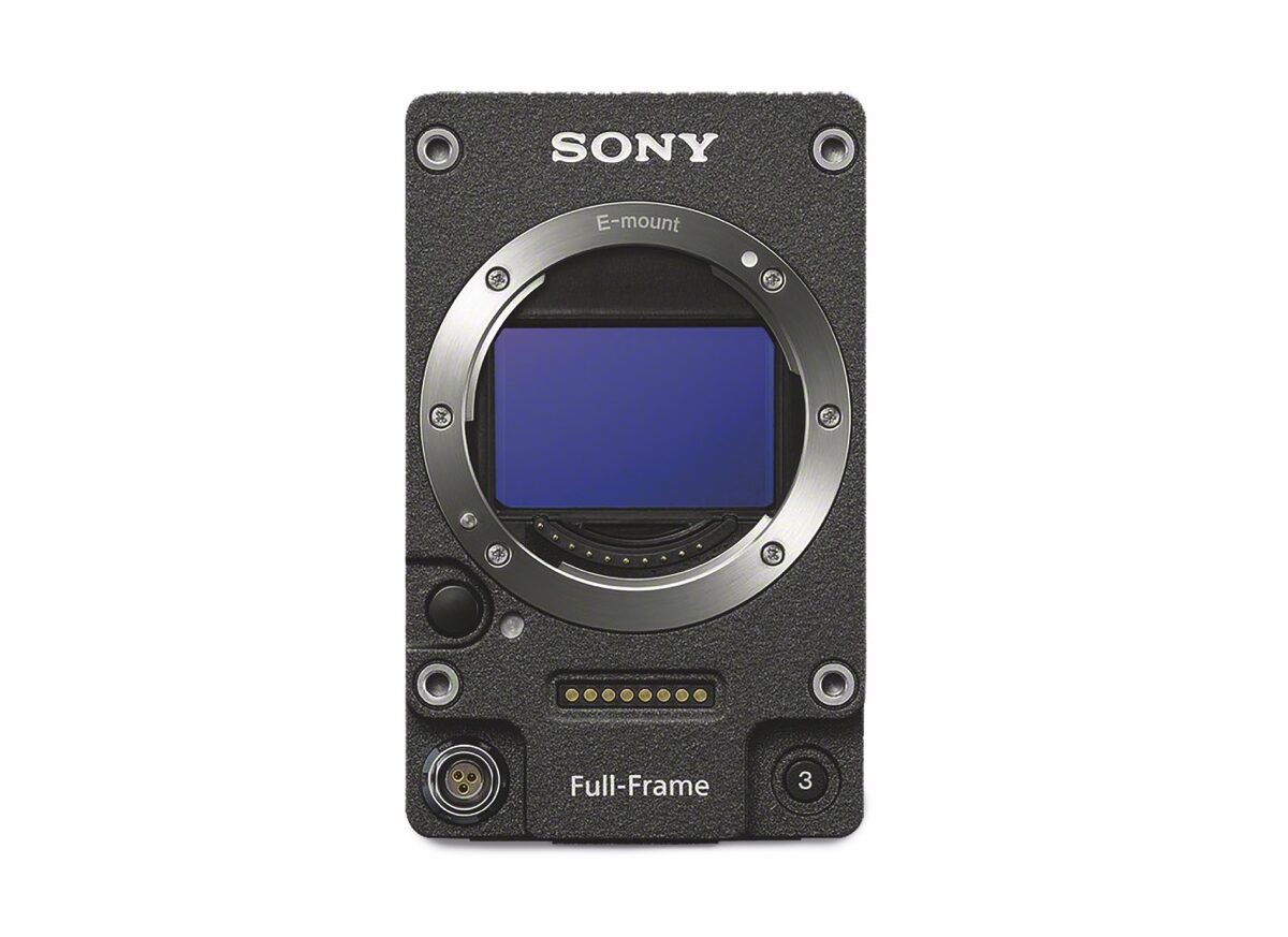 A rectangular Sony device with a blue lens in a silver ring