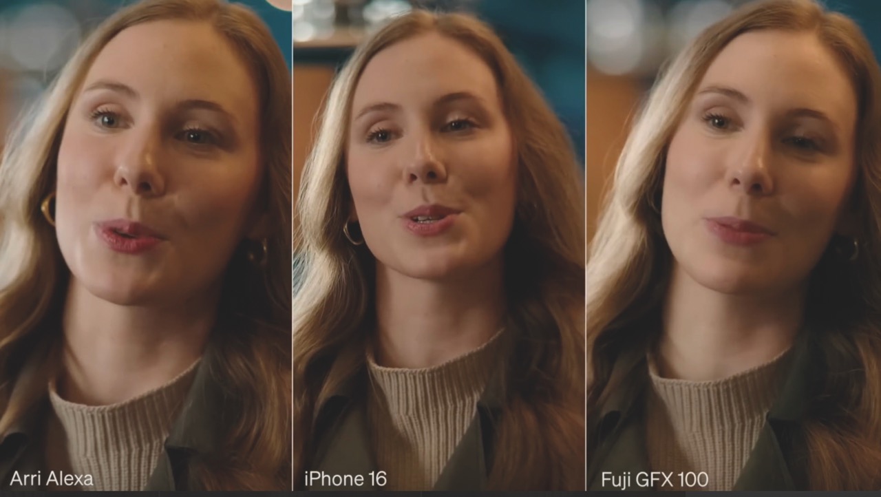 Three photos of the same woman showing different filters