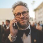 A man wearing glasses and a tuxedo holding a phone up to his ear with a smirk
