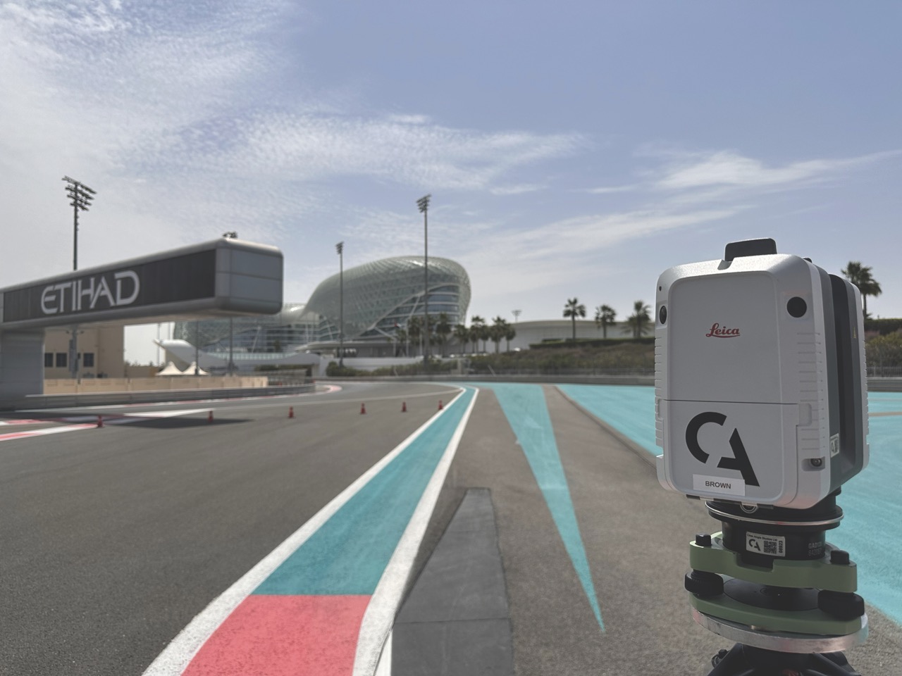 A car racetrack with a camera set up in the foreground