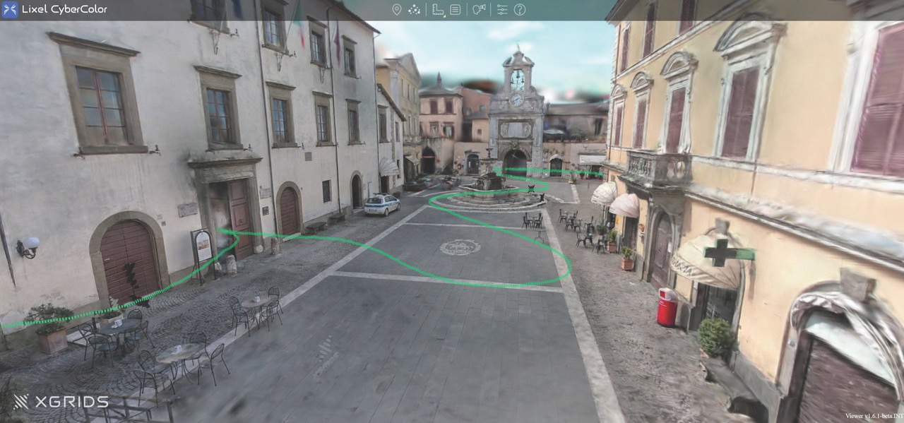 A screenshot of a website showing an image of an empty street with a green line overlaying a path