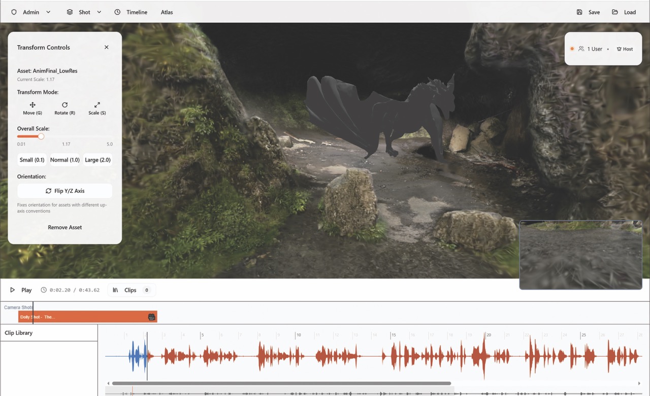 A screenshot of Lightcraft Technology showing a landscape and audio underneath