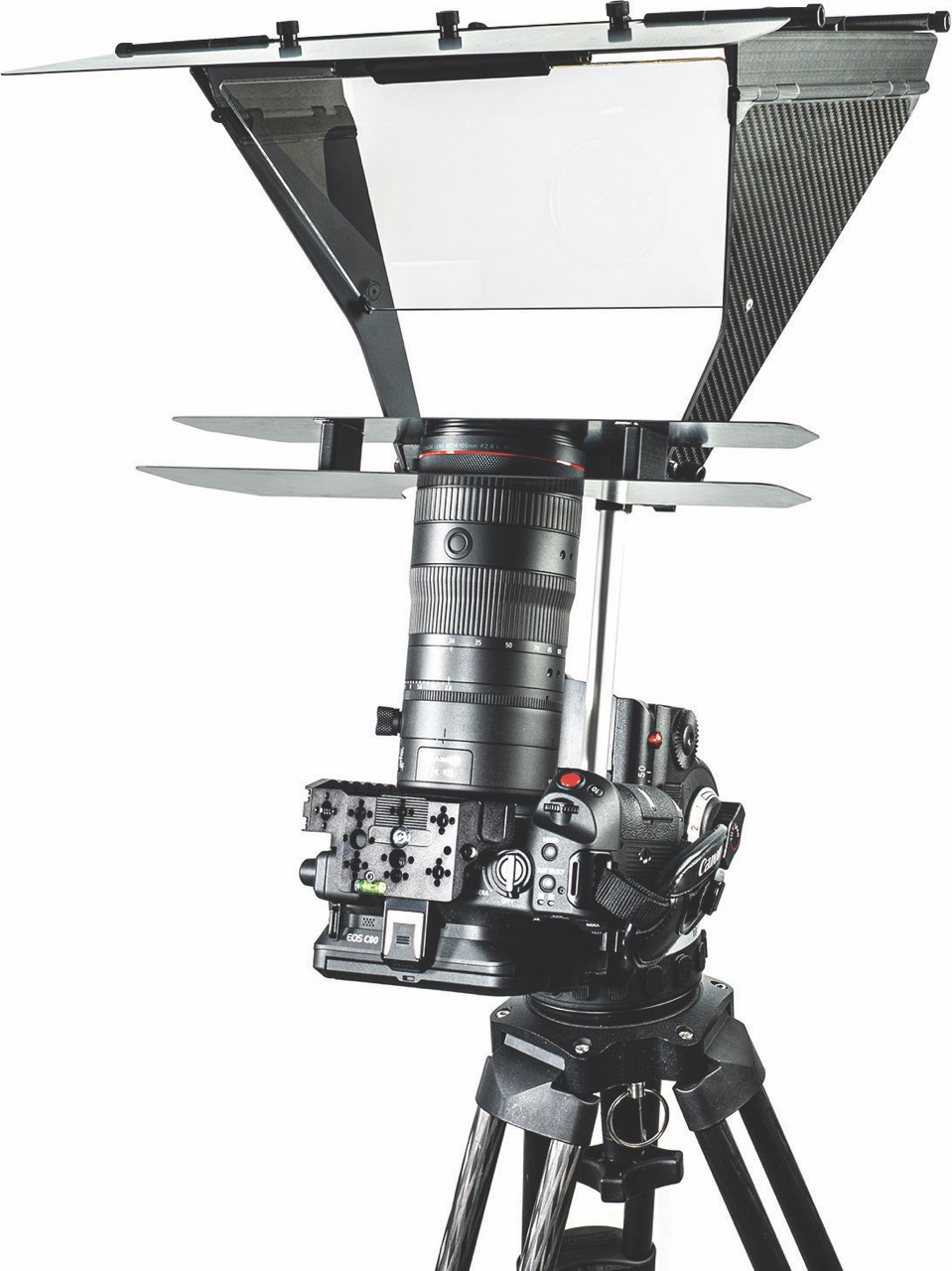 A mirror system connected to a camera, against a white background